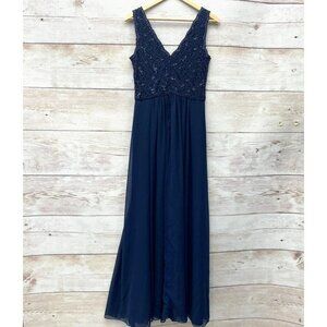 HOBBS VICKY SHEER NAVY BLUE CHIFFON BEADED EVENING homecoming DRESS Size 6 $525